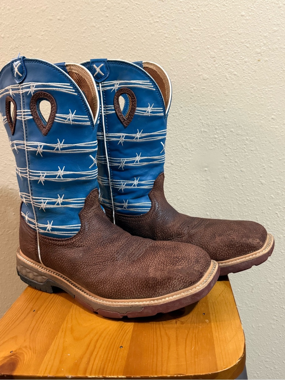 Twisted X Brown & Blue work Wear Cowboy Boots with White Stitching